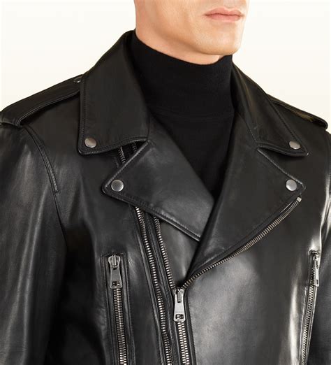 gucci leather jacket biker|Leather biker jacket with Gucci in Black Ready.